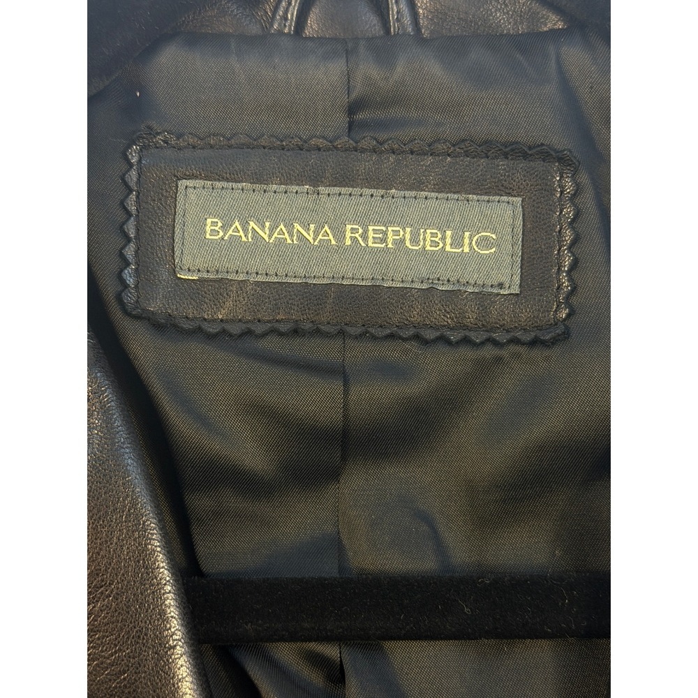 Banana Republic Leather Blazer Women Small Black Excellent Pick Stitch Jacket - Picture 4 of 10
